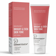 DERMATOUCH Bright & Even Tone Face Wash with Niacinamide, Vitamin E and Kojic Acid | Daily Gentle Face Cleanser For Tan, Pigmentation, Uneven Tone, Dark Spot Removal - 70G