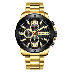 Bundles of 2,CURREN 8336 Man Quartz Wristwatch Luminous Date Display 1/10 Second Minute Second Chronograph Dial Stainless Steel Watchband Male Watch - Gold