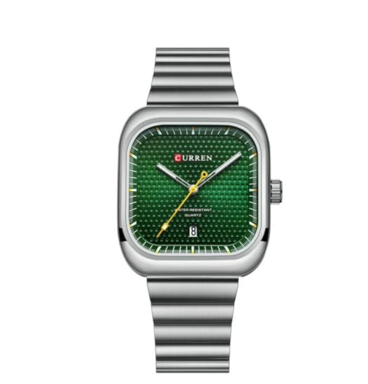 Curren 8460 Casual Steel Strap Square Men Quartz Watch Japan Movement - Silver Green