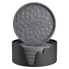 ME.FAN Silicone Coasters with Holder,[6 Pack] Drinking Coasters - Cup Mat for Hot or Cold Drinks, Thickened, Non-Slip, Non-stick,Deep Tray Dark Grey