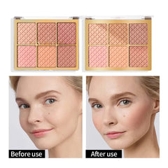 Azonee 6 Colors Facial Blush Palette, 1 Piece Multi Purpose Blusher Facial Highlighter Contour Makeup Palette, Matte Shimmer Pearly Blusher Palette