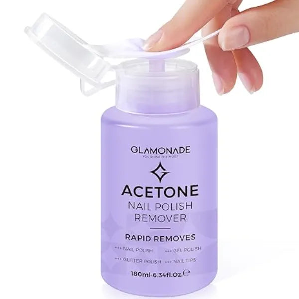Glamonade Acetone Nail Polish Remover Gel Polish Remover for Removal of Regular Nail Polish/Gel/Nail Tips/Glitter Polish Grape Scent Gel Nail Polish Remover with Easy Push Down Pump(6.34 Fl Oz)