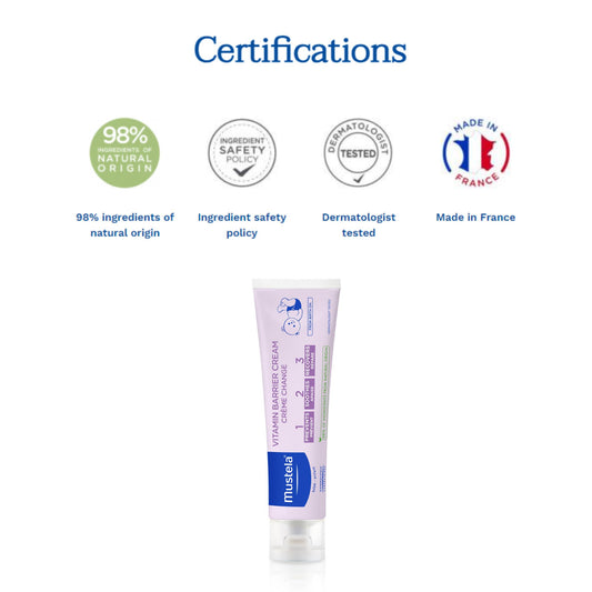 Mustela Baby Diaper Rash Vitamin Barrier Cream 123 - Skin Protectant with Zinc Oxide - Fragrance Free & Paraben Free - with 98% Natural Ingredients 50ml+50ml - Pack of 2