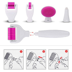WinCheer Derma Roller Kit for Face and Body, 6 in 1 Titanium Microneedling Dermaroller Cosmetic Needling Instrument Microneedle with 5 Replaceable Heads for Face and Body Skin Care 0.25mm 300/720/1200