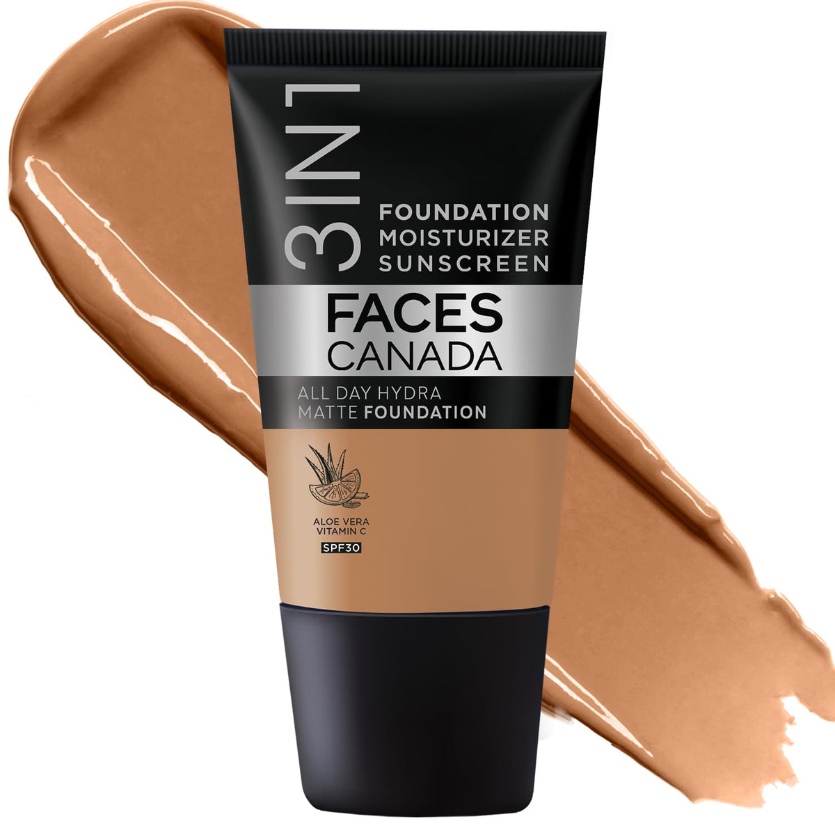 FACESCANADA All Day Hydra Matte Foundation - Mini | 3-in-1 Foundation + Moisturizer + SPF 30 | 24 HR Aloe Hydration & Vitamin C | 10HR Long Wear | Medium to High Buildable Coverage | Warm Sand,15ml