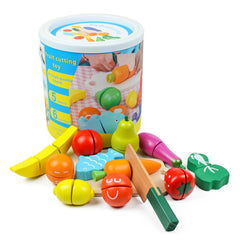 AM ANNA Play Food for Children Toy Food Sets Wooden Toys Vegetables and Fruits Cutting Set Wooden Kitchen Play Food Educational Toys