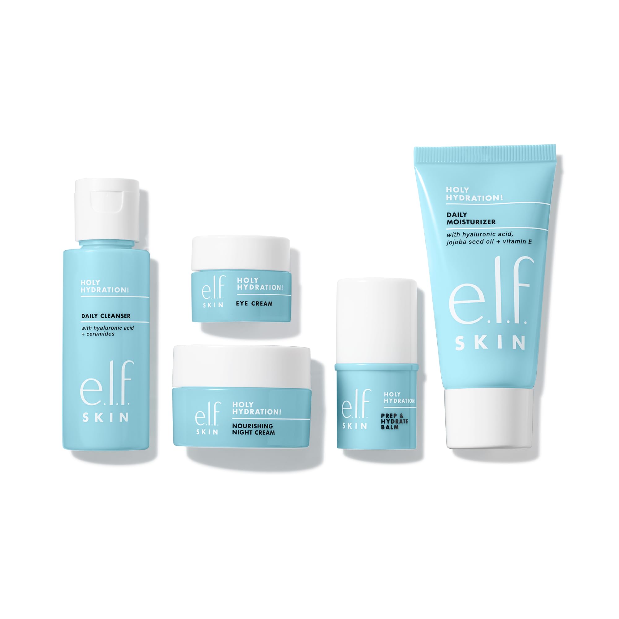 e.l.f. SKIN Jet Set Hydration Kit, Travel Friendly Hydrating Skincare Set, Face Cleanser, Balm, Moisturiser, Eye Cream and Night Cream, Vegan and Cruelty-Free