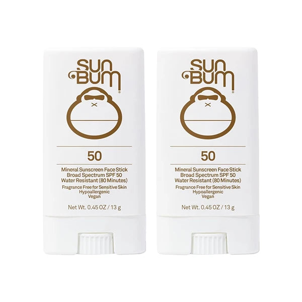 Sun Bum Mineral SPF 50 Sunscreen Face Stick 2 Pack, Broad Spectrum UVA/UVB Protection, Vegan & Hawaii 104 Compliant (Octinoxate & Oxybenzone Free), Natural Reef Friendly Formula