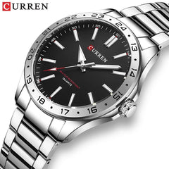 CURREN New Model CURREN Brand Light Up Dial Male Watch Simple 43mm Big Dial Stainless Steel Strap Waterproof 3ATM Men's Clock 8452 - SILVER BLACK