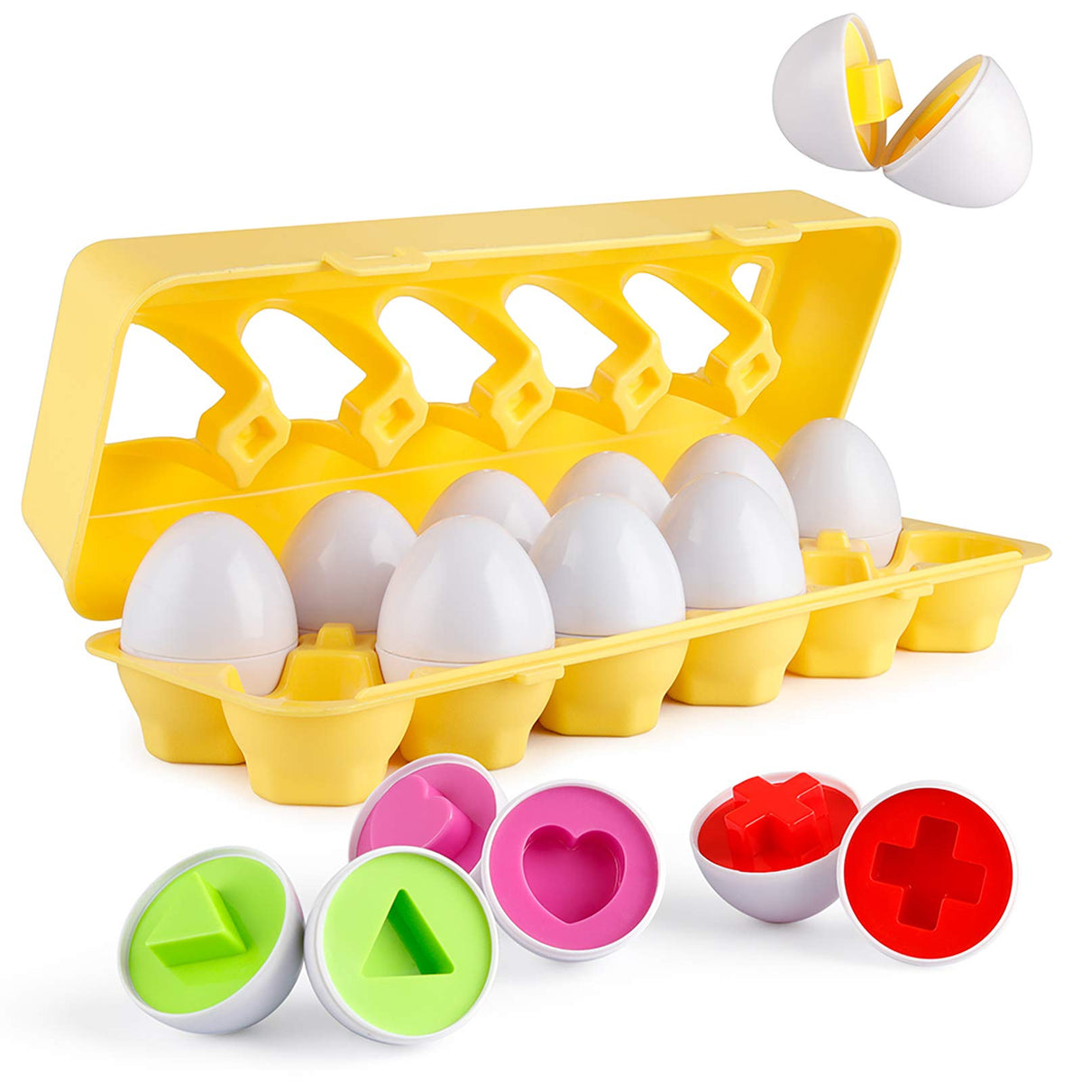 Coogam Assorted Eggs 12 Pieces Colour and Shape Recognition Sorter Puzzle for Easter Travel Bingo Game Early Learning Educational Fine Motor Skills Montessori Gift