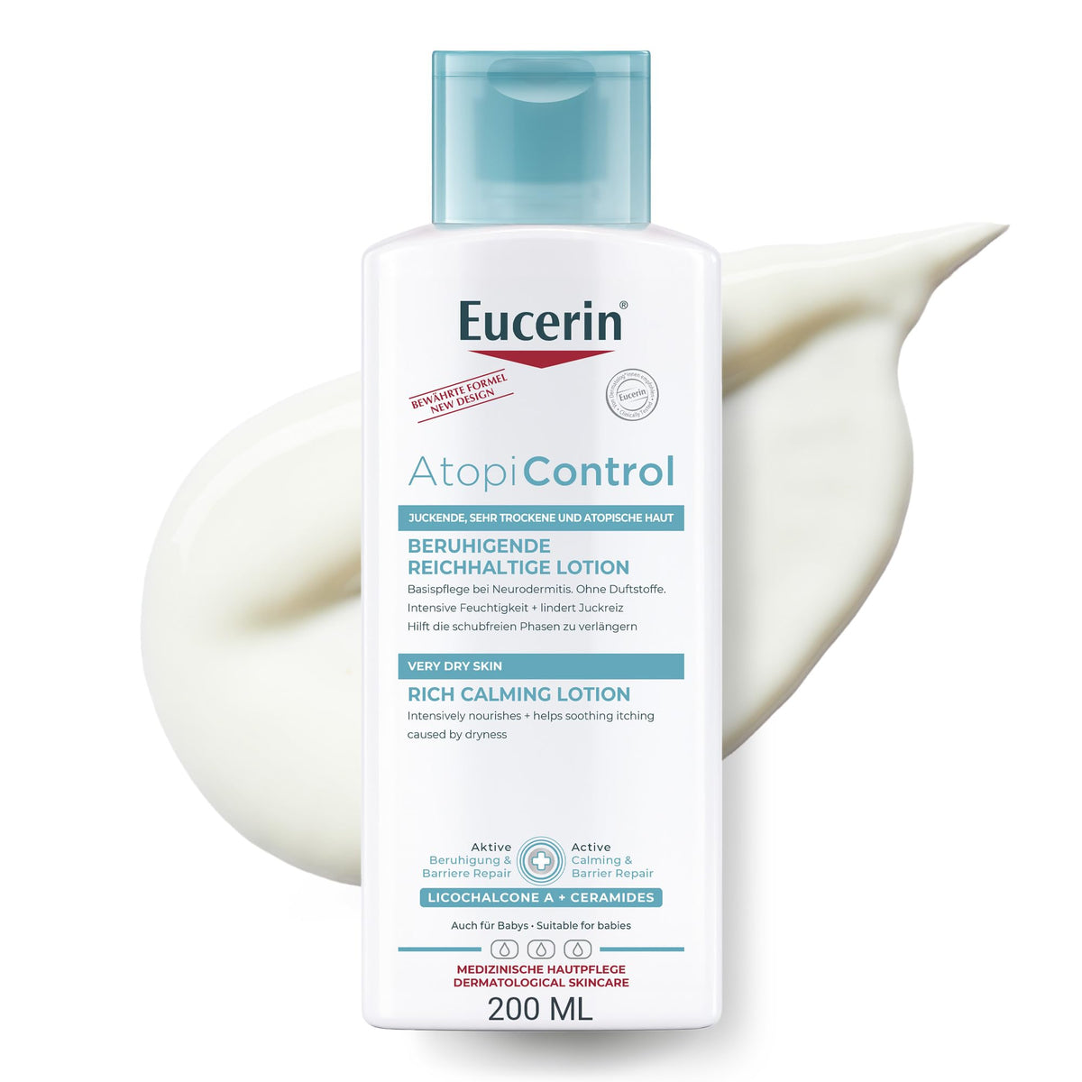 Eucerin AtopiControl Body Lotion with Natural Omega Oils and Ceramides, Relieves Localized Irritation and Immediately Stops Itching, Preserves Skin Barrier for Atopic and Dry Skin, 250ml