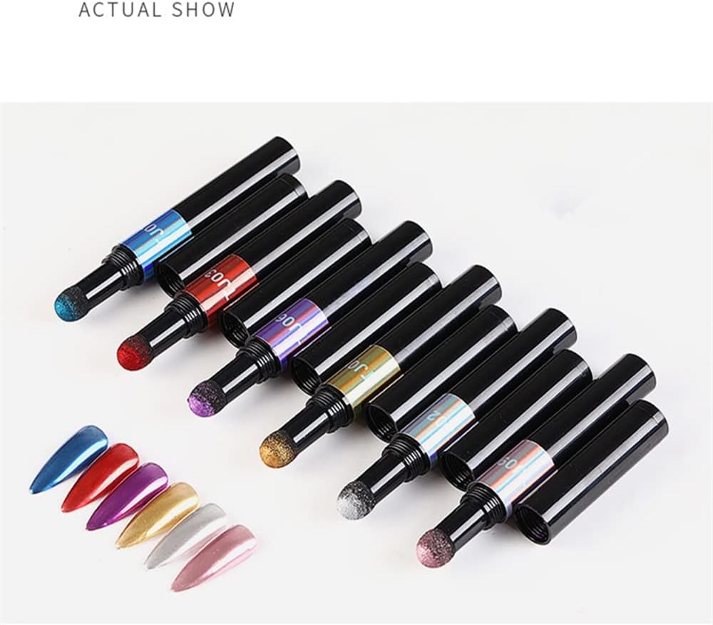 KASTWAVE Chrome Nail Powder Kit, Air Cushion Nail Art Pen, Holographic Nail Powder Sponge Stick Mirror Effect, Nail Polish Pens Acrylic Nail Powder