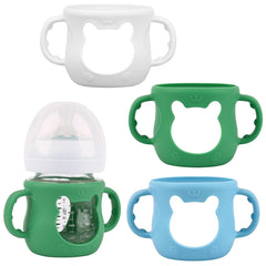 Azonee 3 Pack Silicone Sleeves for Avent Natural Glass Baby Bottles – Anti-Breakage Baby Bottle Protector with Handles, Compatible with Philips Avent 4oz Glass Baby Bottles(White, Blue & Green)