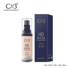 CVB F-706 HD Mousse Foundation SPF 20 Oil-Free, Flawless Blending Long-Lasting Feather-Light Stay Liquid Face Makeup (01 White Ivory, 30ml)