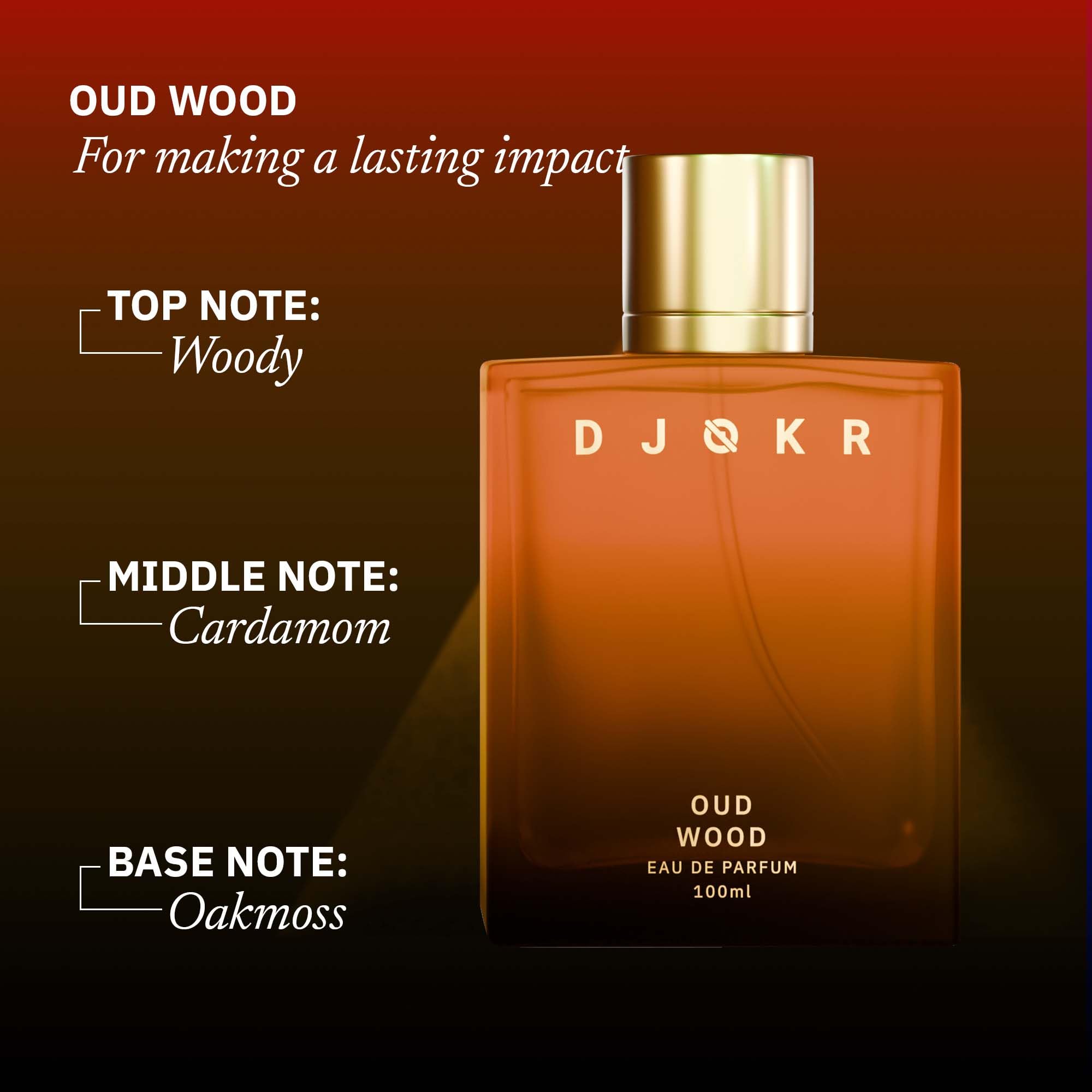 Djokr Oud Wood Perfume For Men 100 ml | Eau De Parfum | Premium Luxury Long Lasting Fragrance Spray