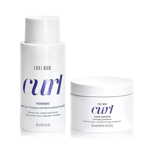 COLOR WOW Cleanse & Quench Wash Day Duo for Curly Hair Featuring HOOKED 100% Clean Shampoo with Root Locking Technology and COCO MOTION Lubricating Conditioner