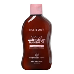 Bali Body Watermelon Tanning Oil SPF50 – Tanning Oil with SPF for Dark Glow Skin, Fast-Absorbing, Non-Greasy Formula, Hydrating, Travel Size, Cruelty-Free, Vegan Australian Made (100ml/3.4floz)