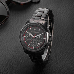 Maserati Men's Watch, Successo Collection, Chronograph Watch, Made of Stainless Steel and Black PVD - R8873621014, Black, Bracelet