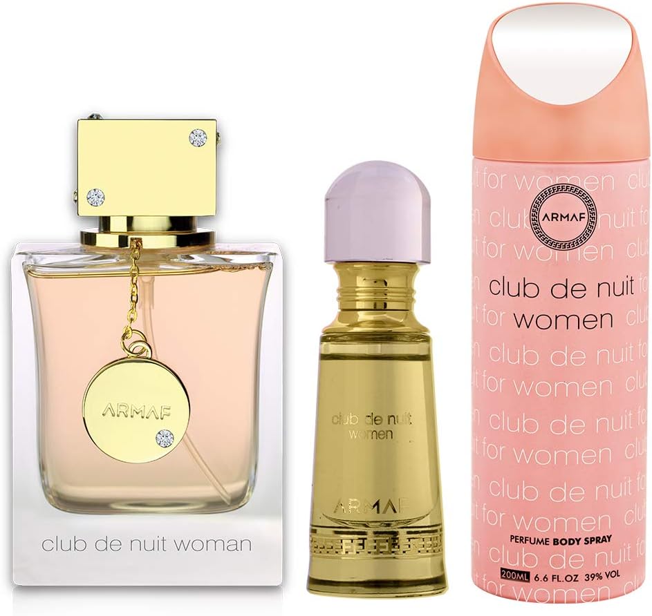 Armaf Perfumes Club De Nuit Woman 3 Piece Gift Set, CDN Eau De Parfum 105ml + CDN Non-Alcoholic Concentrated Luxury French Perfume Oil 20ml + CDN Perfume Body Spray 200ml, perfume for women