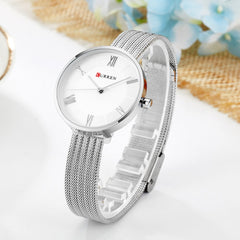 Curren 9020 Quartz Movement Round Dial Stainless Steel Strap Waterproof Women Watch - Silver/Gold