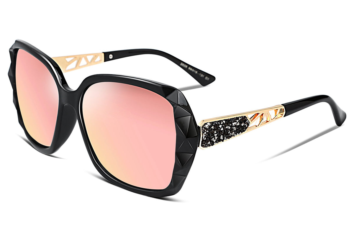 FEISEDY Polarized Women Square Sunglasses Sparkling Composite Shiny Frame B2289