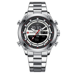 CURREN - Men's Wristwatch - Electronic, Double Movement Quartz Lighted - Sporty and Modern Style - Gift for Birthday, Anniversary, Valentine's Day and Special Dates., Silver