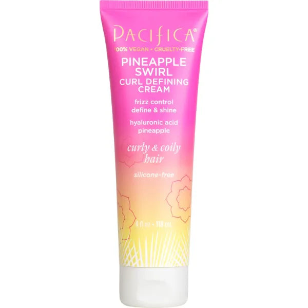 Pacifica Pineapple Swirl Curl Defining Cream for Curly Hair 4 oz – Frizz Control & Curl Enhancer Styling Cream for Curly & Wavy Hair Coconut Oil & Hyaluronic Acid Defines & Adds Bounce Without Crunch