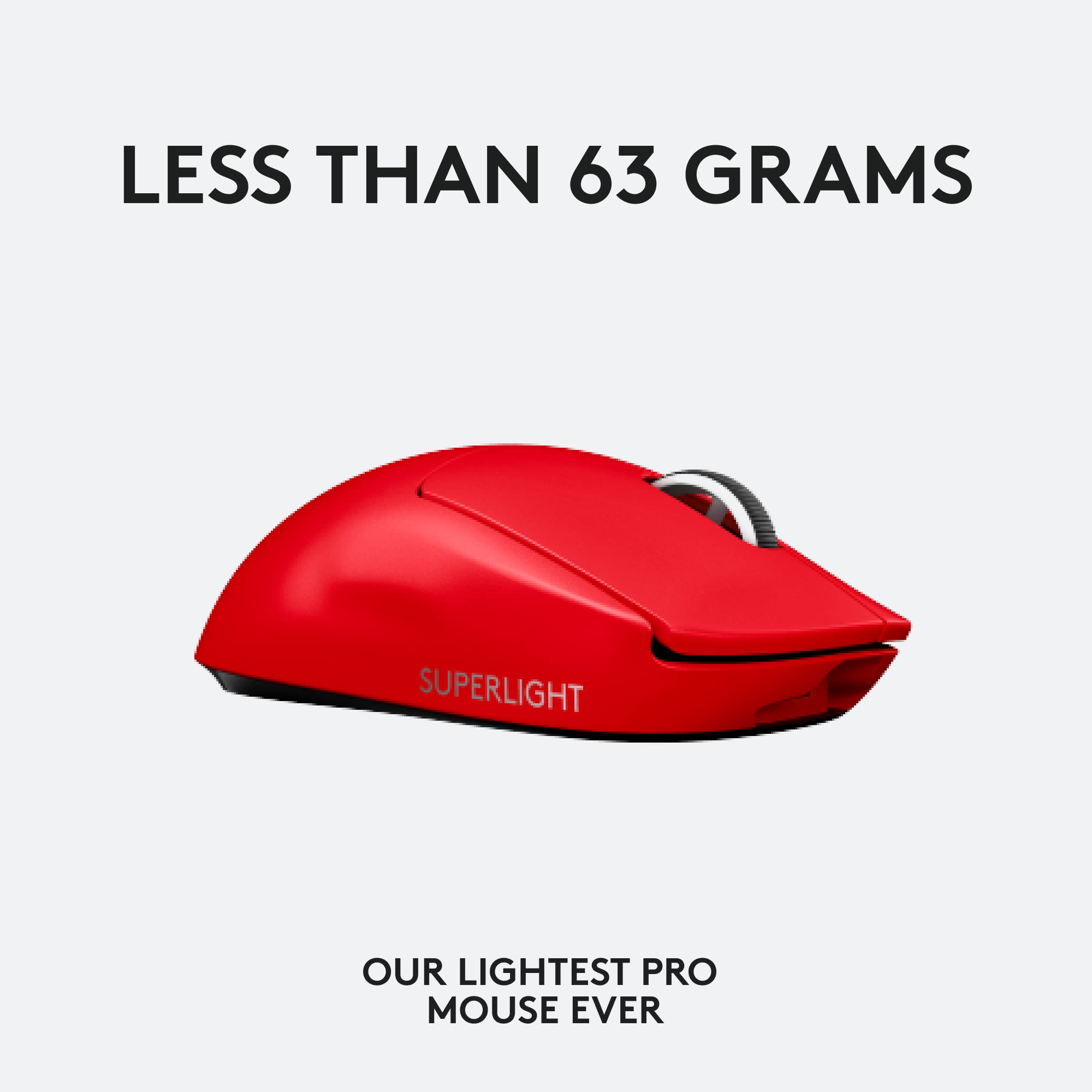 Logitech G PRO X Superlight Wireless Gaming Mouse, Ultra-Lightweight, Hero 25K Sensor, 25,600 DPI, 5 Programmable Buttons, Long Battery Life, Compatible with PC/Mac - Red