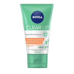 NIVEA Face Wash Deep Pore Cleanser, Clear Up, Visible Skin Improvement, Sea Salt, Salicylic & Hyaluronic Acid, 150ml