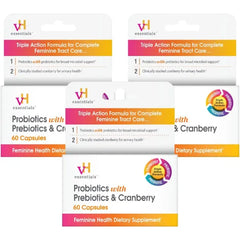 vH essentials Probiotics with Prebiotics,60 Capsules Cranberry & Vitamin C, Vaginal Probiotics Support Gut Balance, Vaginal Health & Urinary Tract Health for Women