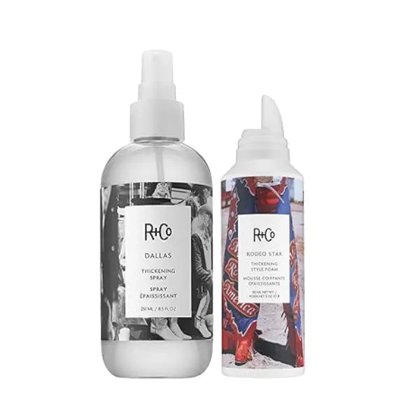 R+Co Hair Thickening Set Rodeo Star Volumizing Mousse & Dallas Thickening Spray Instantly Adds Density & Lift for Fine to Medium Hair Vegan,  8.5 oz + 5 oz (Pack of 2) .