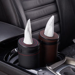 MiOYOOW Car Tissue Tube, Cylinder Tissue Box Diameter 2.75'' PU Leather Round Tissues Container for Car Cup Holder, Up to 30 Count Tissue