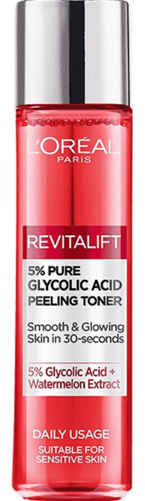 L’Oréal Paris Exfoliating Toner with 5% Glycolic Acid for a Radiant Glow, Face Toner for Gentle Exfoliation and Mild Pigment Spots, Revitalift Exfoliating Toner, 1 x 180 ml