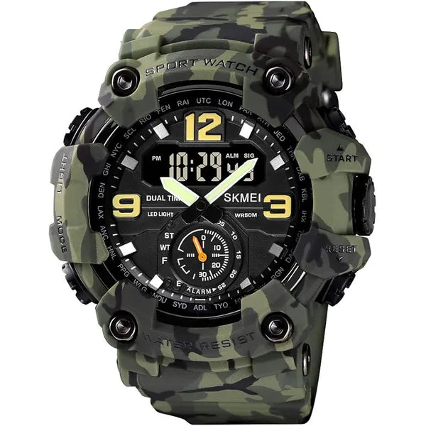 SKMEI Polyurethane Men Digital Watch Large Led Screen (Army Green Dial), Multi-Color Band