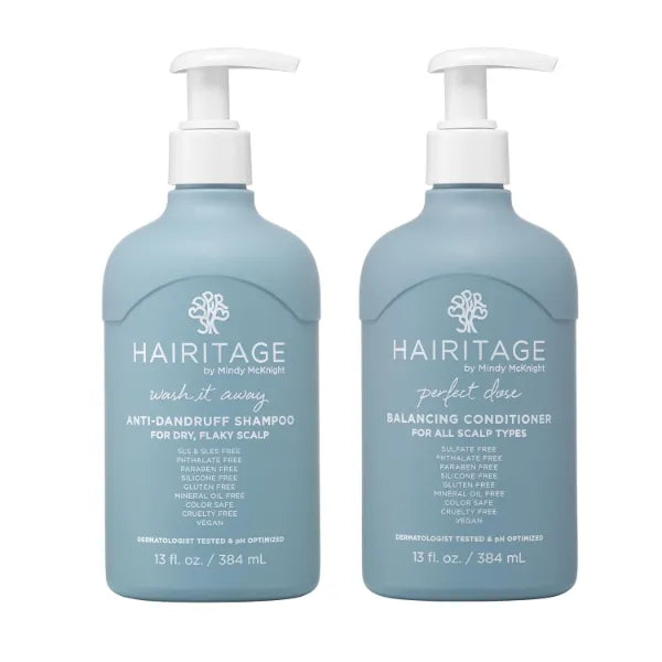 Hairitage Wash It Away Anti-Dandruff Shampoo - For Oily, Flaky Scalp - Reduces Dandruff + Perfect Dose Balancing Conditioner - Moisturizes and Soothes - 13 fl oz (Pack of 2)