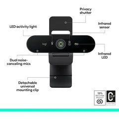 Logitech Brio 4K Ultra HD Webcam with RightLight 3 and HDR (960-001419) – Black