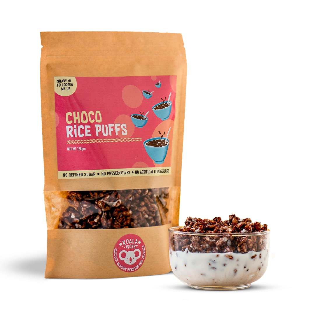 Koala Picks Choco Rice Puffs – Free from Refined Sugar, Preservatives, and Artificial Flavors, Healthy Chocolate Snack for Kids & Adults, Crunchy & Delicious - 150g
