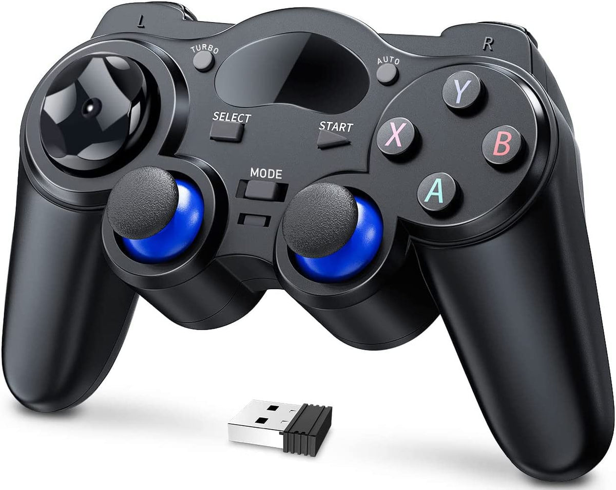 Angju USB Wireless Gaming Controller Gamepad for PC/Laptop Computer(Windows XP/7/8/10) & PS3 & Android & Steam - [Black] (Black)