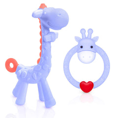 SHARE&CARE BPA Free Silicone Giraffe Baby Teether Toy with Storage Case, for 3 Months Above Infant Sore Gums Pain Relief and Baby Shower, Baby Teething Toys (Purple)