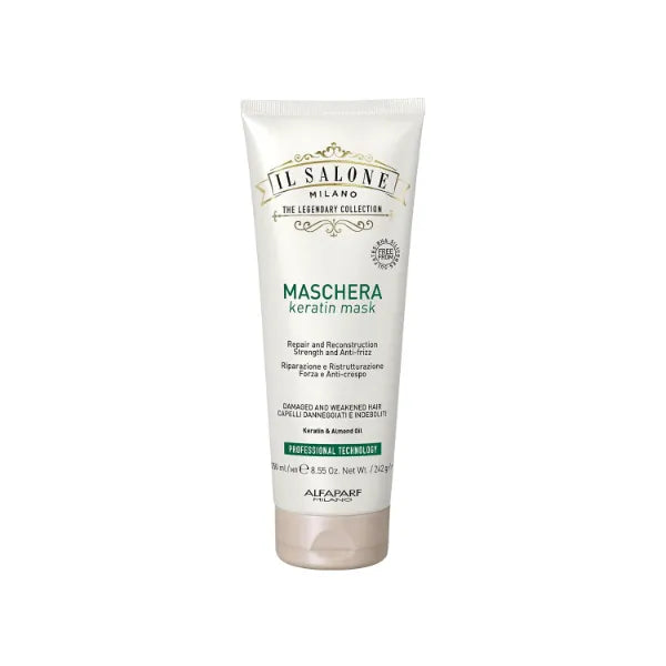 Il Salone Milano Professional Keratin Hair Mask - Damaged Hair Treatment with Almond Oil + Vitamin E to Repair, Nourish and Strengthen Hair Fibers - Premium Quality (8.55 oz / 250 ml)