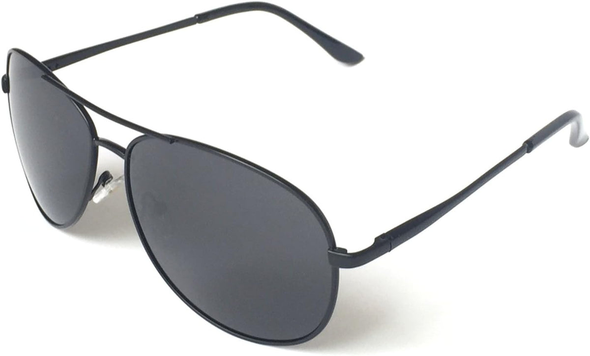 J+S Premium Military Style Classic Aviator Sunglasses, Polarized, 100% UV protection for Men Women (Large Frame - Black Frame/Gray Lens)
