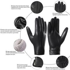 Harssidanzar Men's Italian Sheepskin Leather Gloves - Black