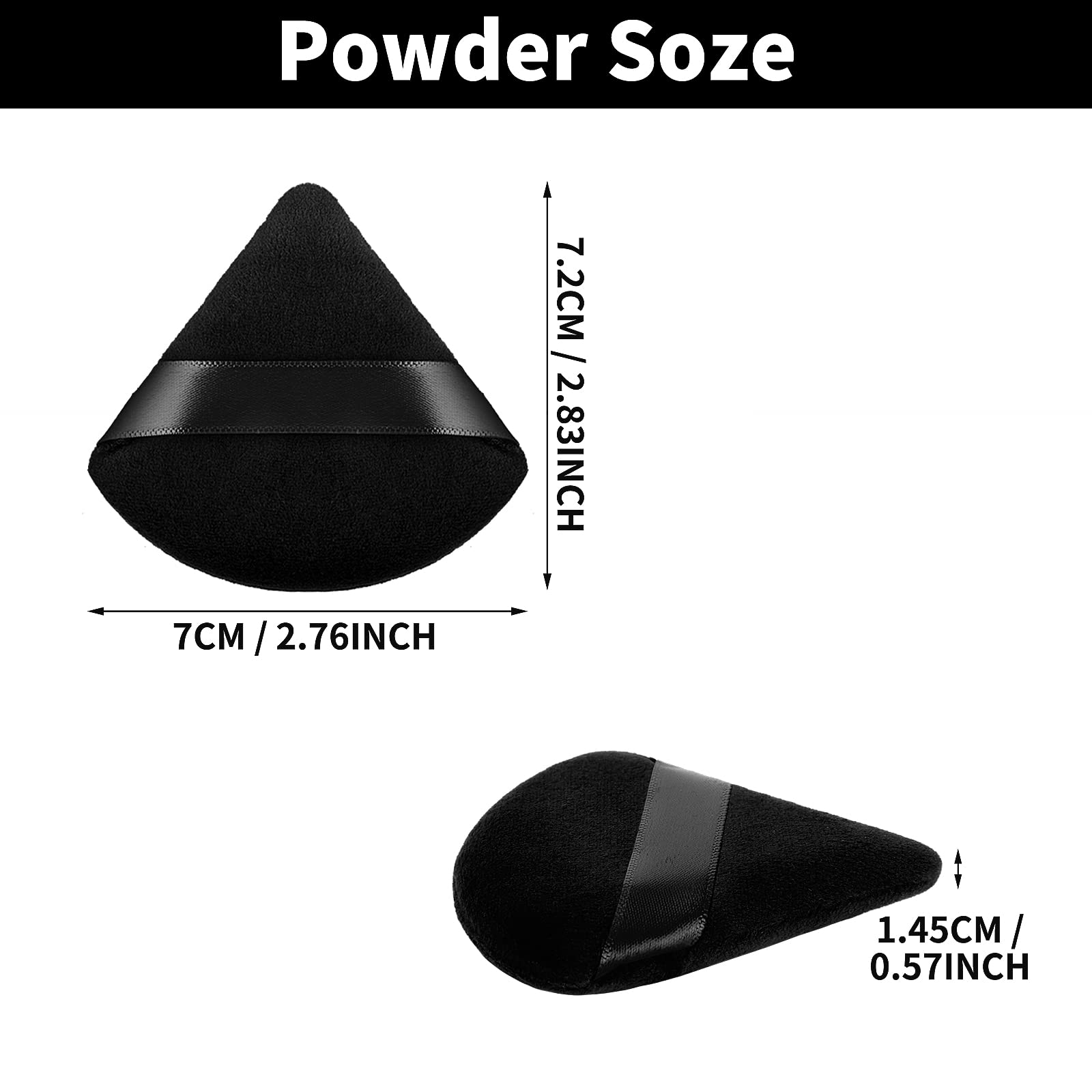 Molain Kahki 2Pcs Powder Puff Triangle Makeup Puff Soft Cosmetic Sponge Reusable Makeup Powder Sponges with Strap for Loose Powder Foundation Eyes Corners Wet Dry Makeup (Black)