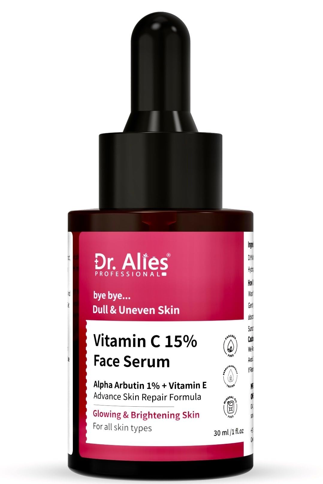 Dr. Alies - Professional 15% Vitamin C Face Serum With Power of 1% Alpha Arbutin, Vita-E, Ferulic Acid | Advance Skin Brightening Formula for Glowing Skin | Uneven Skin Tone | Non Irritating | 30 ml