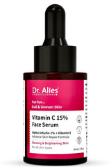 Dr. Alies - Professional 15% Vitamin C Face Serum With Power of 1% Alpha Arbutin, Vita-E, Ferulic Acid | Advance Skin Brightening Formula for Glowing Skin | Uneven Skin Tone | Non Irritating | 30 ml