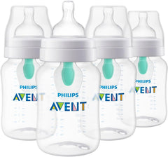 Philips Avent Anti-colic Baby Bottle with AirFree Vent, Clear, 9 Ounce, 4 Pack, SCF403/44