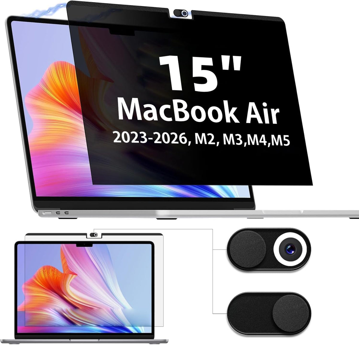 IPROKKO Magnetic Privacy Screen Protector, for MacBook Air 15 Inch (2023-2025, M2, M3,M4)- A2941 A3114,A3241 Removable Anti Glare Blue Light Mac Air 15.3 Laptop Black Private Filter