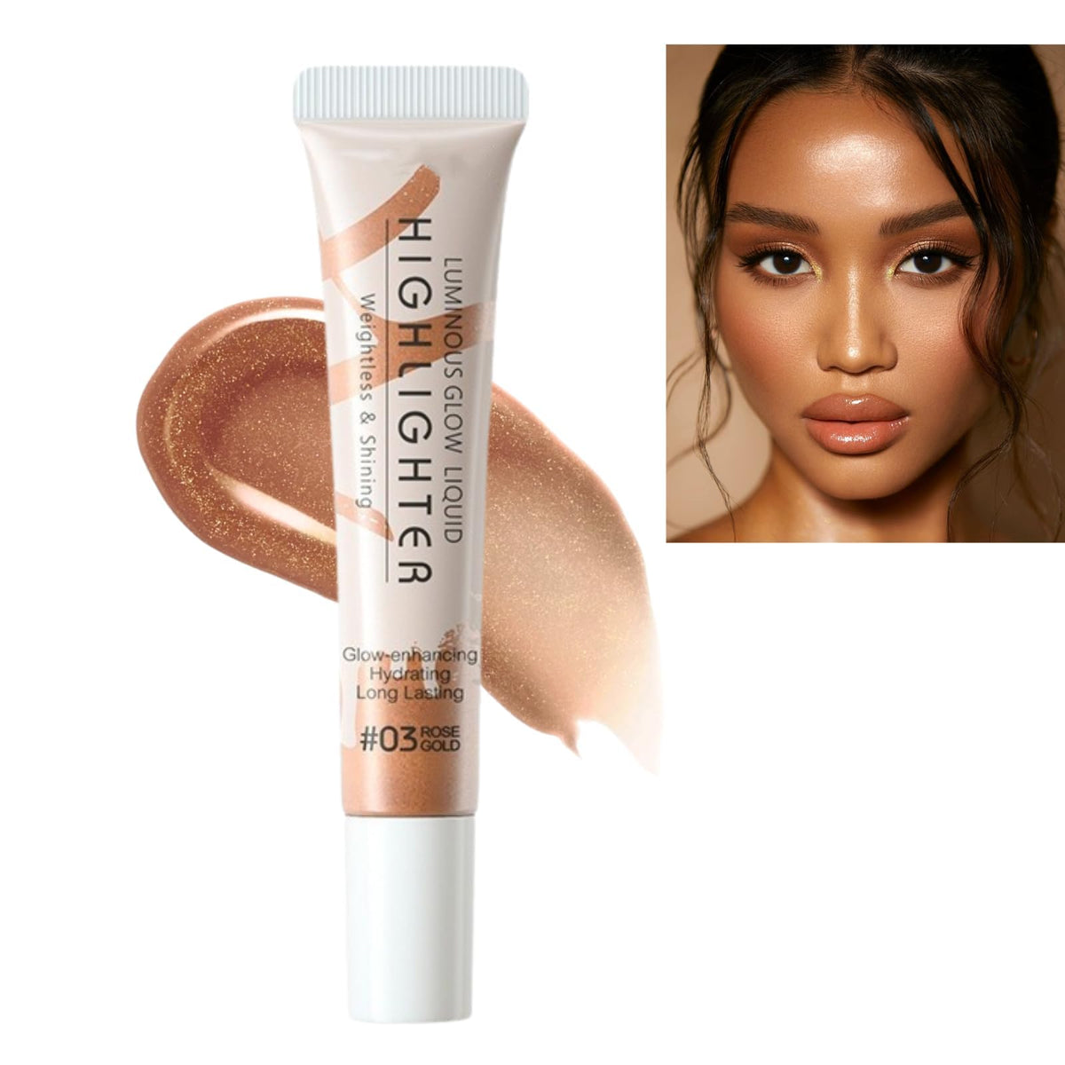 NALACAL Natural Face Highlighter Contour Stick, Bronzer Face Glitter Stick, Long Lasting Liquid Highlight Face Illuminator Make up for Face Body Eyes Collarbones Glow, 03 RoseGold