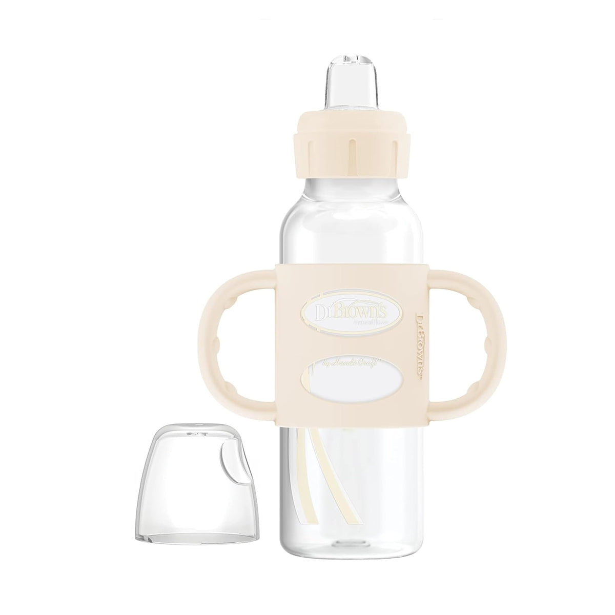 Dr. Brown's Narrow Transitional Sippy Bottle with Silicone Handles 8oz 250mL Ecru 1 Pack, 1 Count Pack of 1, 1 Pack, Ecru, 1 Count (Pack of 1)