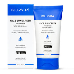 Bellavita Sunscreen SPF 50 for Dry Skin, with SPF 50 PA++++, Broad Spectrum Protection | No White Coating | Water and Sweat Resistant | Dermatologically Tested | Sun Moisturizer